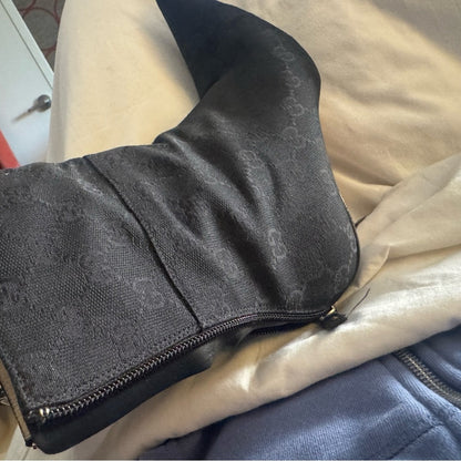 Gucci Monogrammed Black Heeled Boots with Sophisticated Style