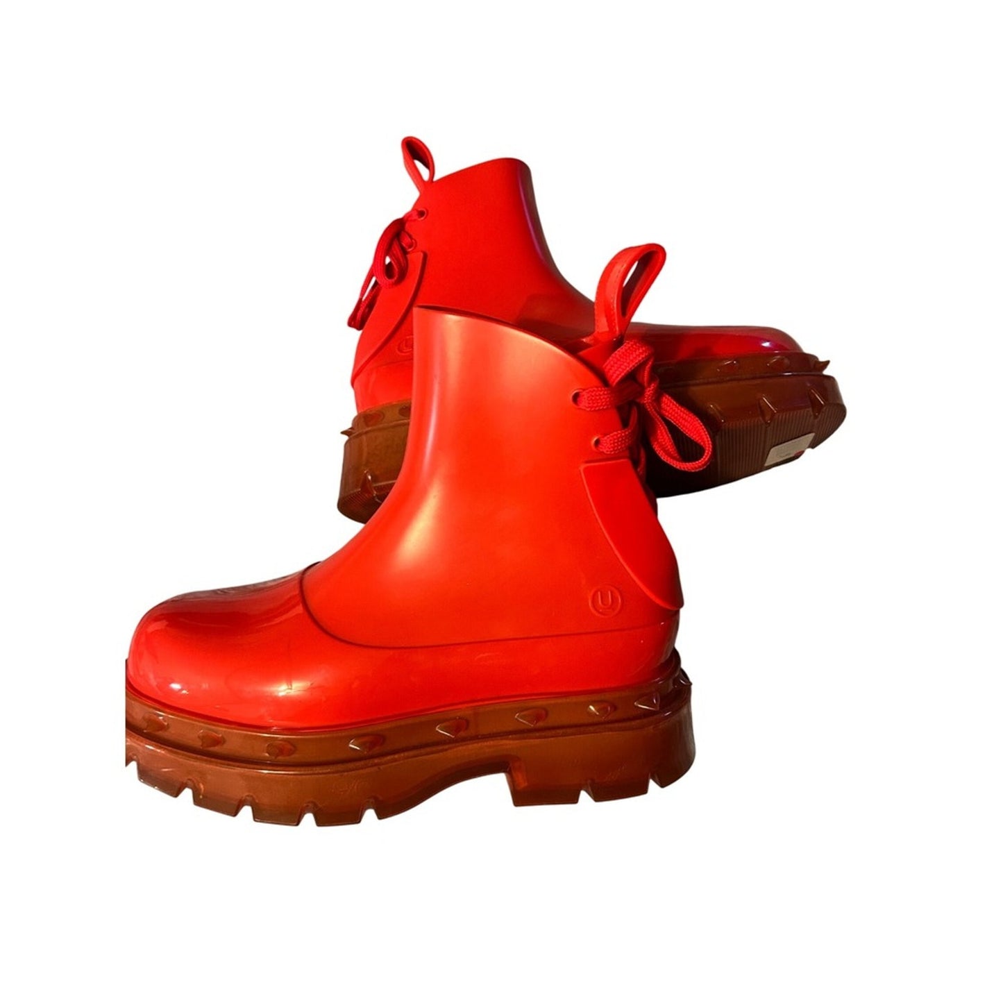 Undercover Melissa  Boots Red Lace Up Chunky Size 9 Lug Sole Vegan