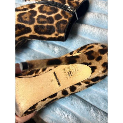 Dolce & Gabbana Leopard Print Calf Hair Ankle Boots Pointed Toe Stiletto 38