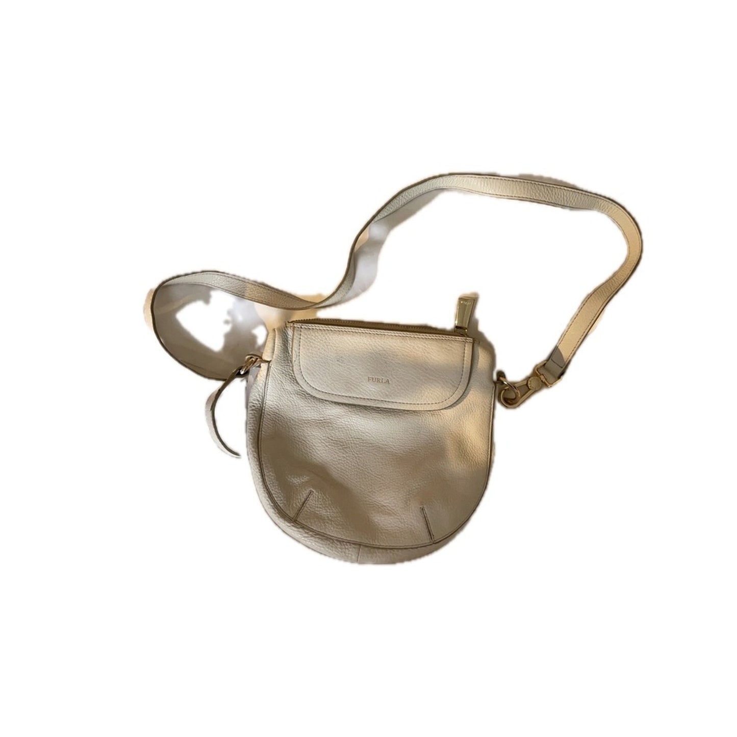 Furla Cream Leather Crossbody Shoulder Bag Flap Zip Closure Gold Hardware