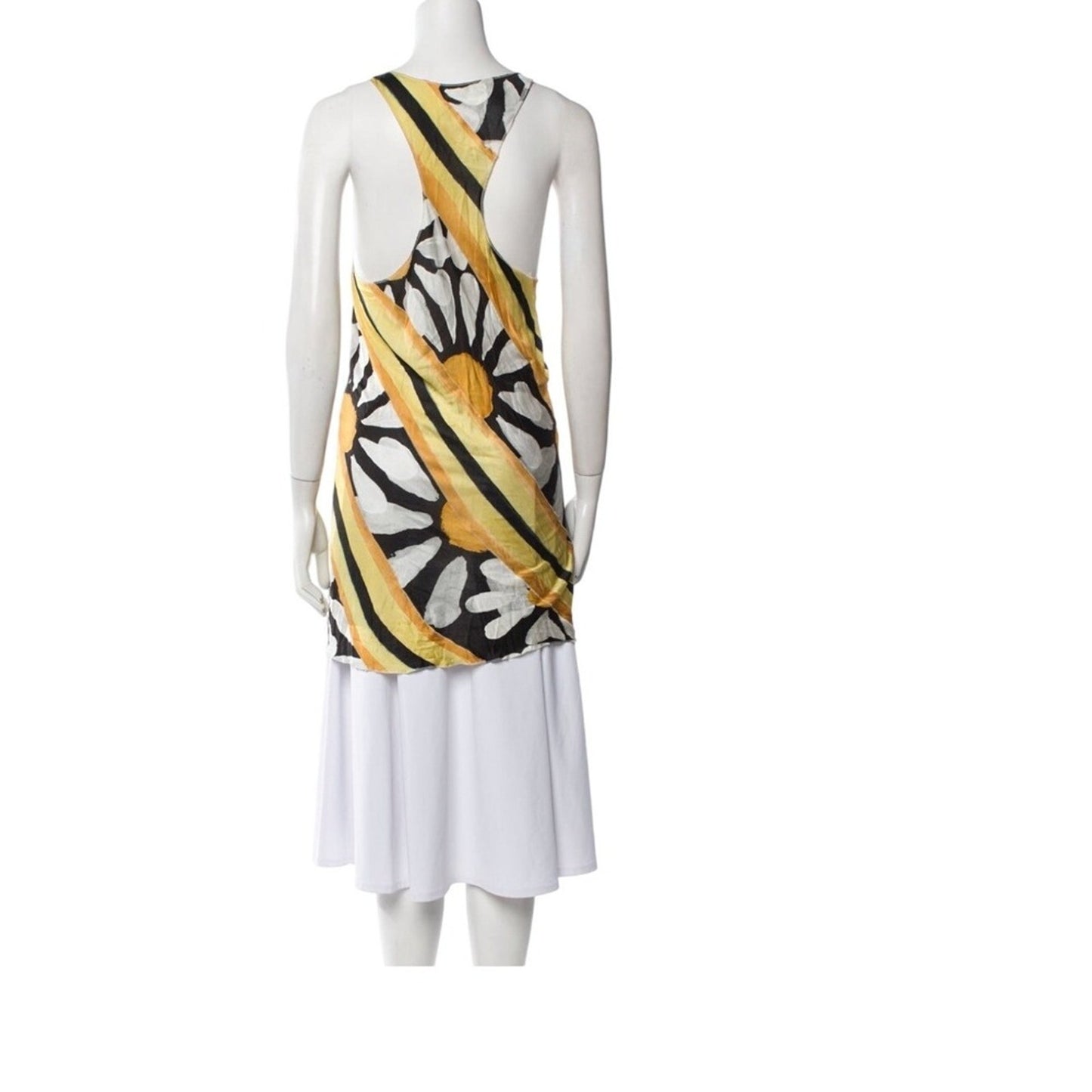 Marni Printed Cowl Neck Tunic Dress White Daisy Yellow Black Abstract XS