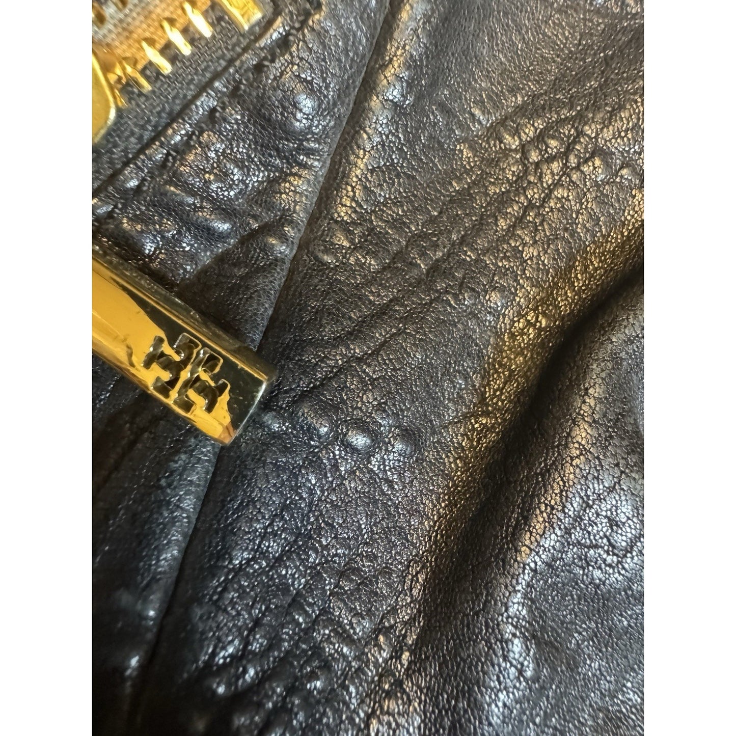 Tory Burch Julianne Black Leather Slouchy Tote Bag Gold Hardware
