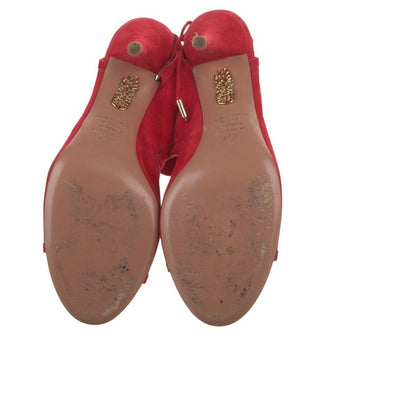 Aquazzura Red Suede Slingback Sandals Lace Up Heels IT 37.5 US 7.5
