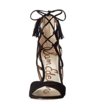 NWT Sam Edelman  Azela Black Suede Tassel Tie Up Gladiator Stiletto Heels Size 6