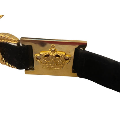 Dolce & Gabbana Vintage Velvet Belt – Gold Baroque Lion & Crown Medallion