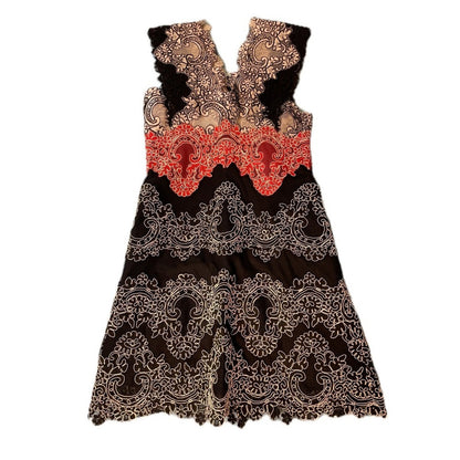 Sandro Paris Lace Overlay V Neck Dress Red Black Women's Size Small
