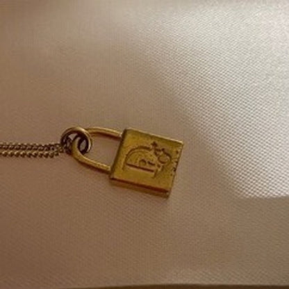 Christian Dior Gold Tone Lock Charm Chain Necklace