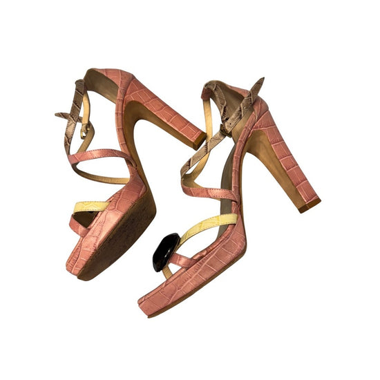 Botkier Pink Croc-Embossed Platform Sandals – Made in Italy – Size 40
