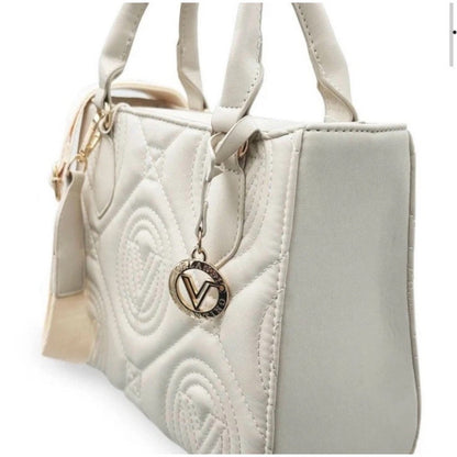 Valentino Orlandi Vegan Leather Quilted Tote Beige Gold Charm Top Handle NWT