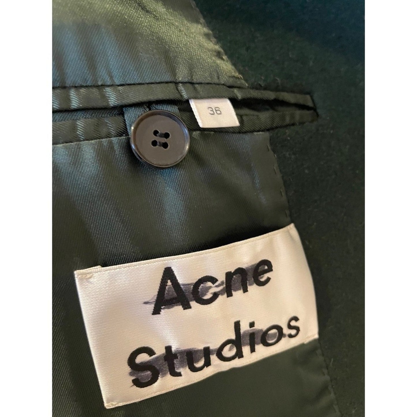 Acne Studios Dark Green Wool Blend Coat Fur Collar Button Front Size 36/4-6
