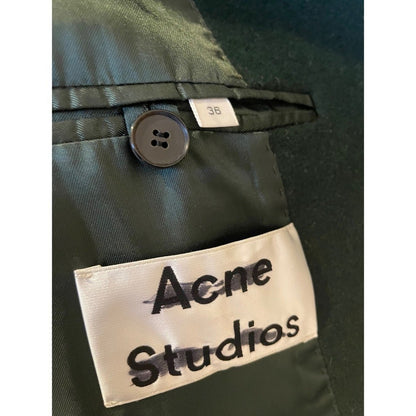 Acne Studios Dark Green Wool Blend Coat Fur Collar Button Front Size 36/4-6