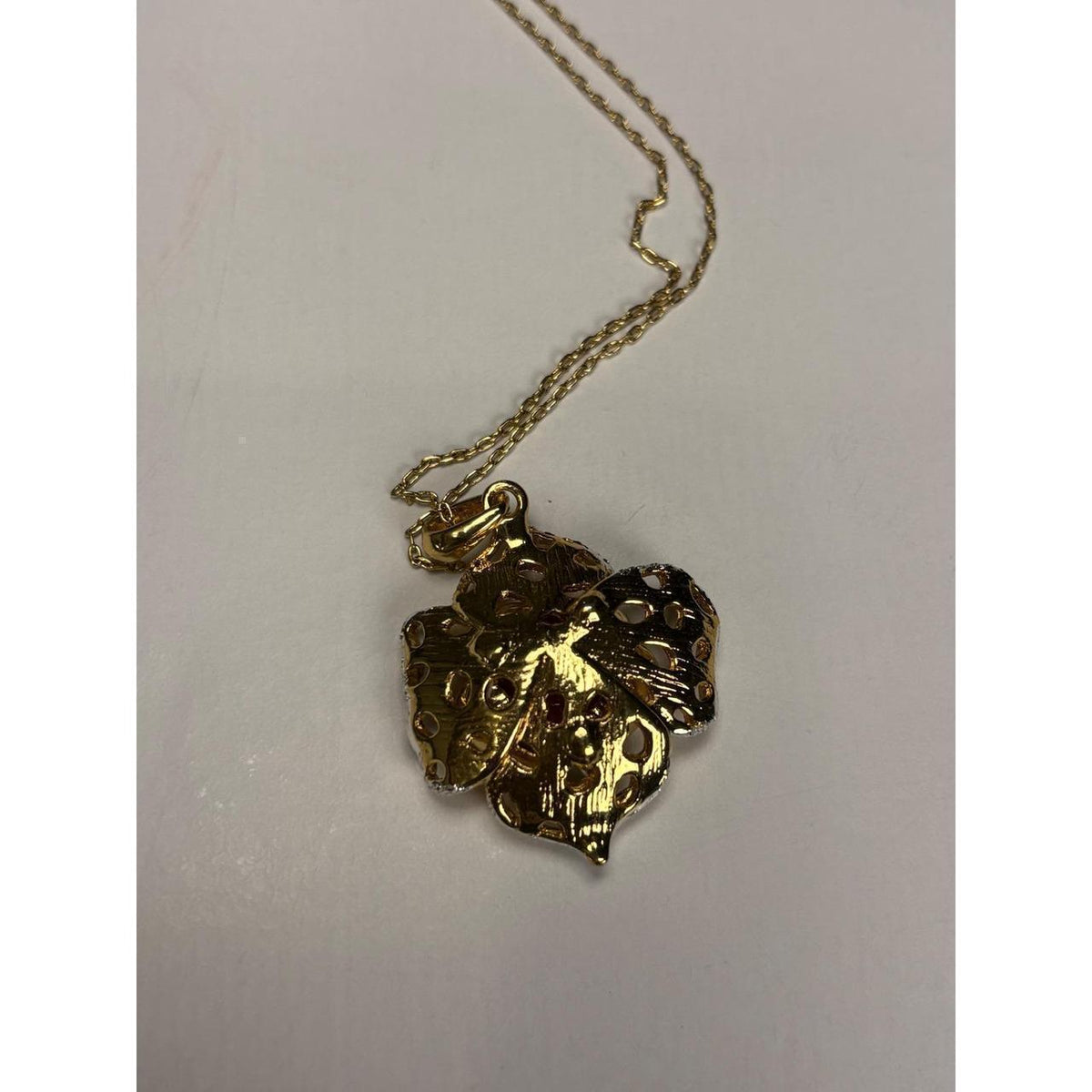 Gold-Tone Rose Pendant Necklace Orange Gem CZ Accents