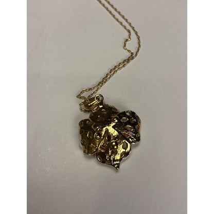 Gold-Tone Rose Pendant Necklace Orange Gem CZ Accents