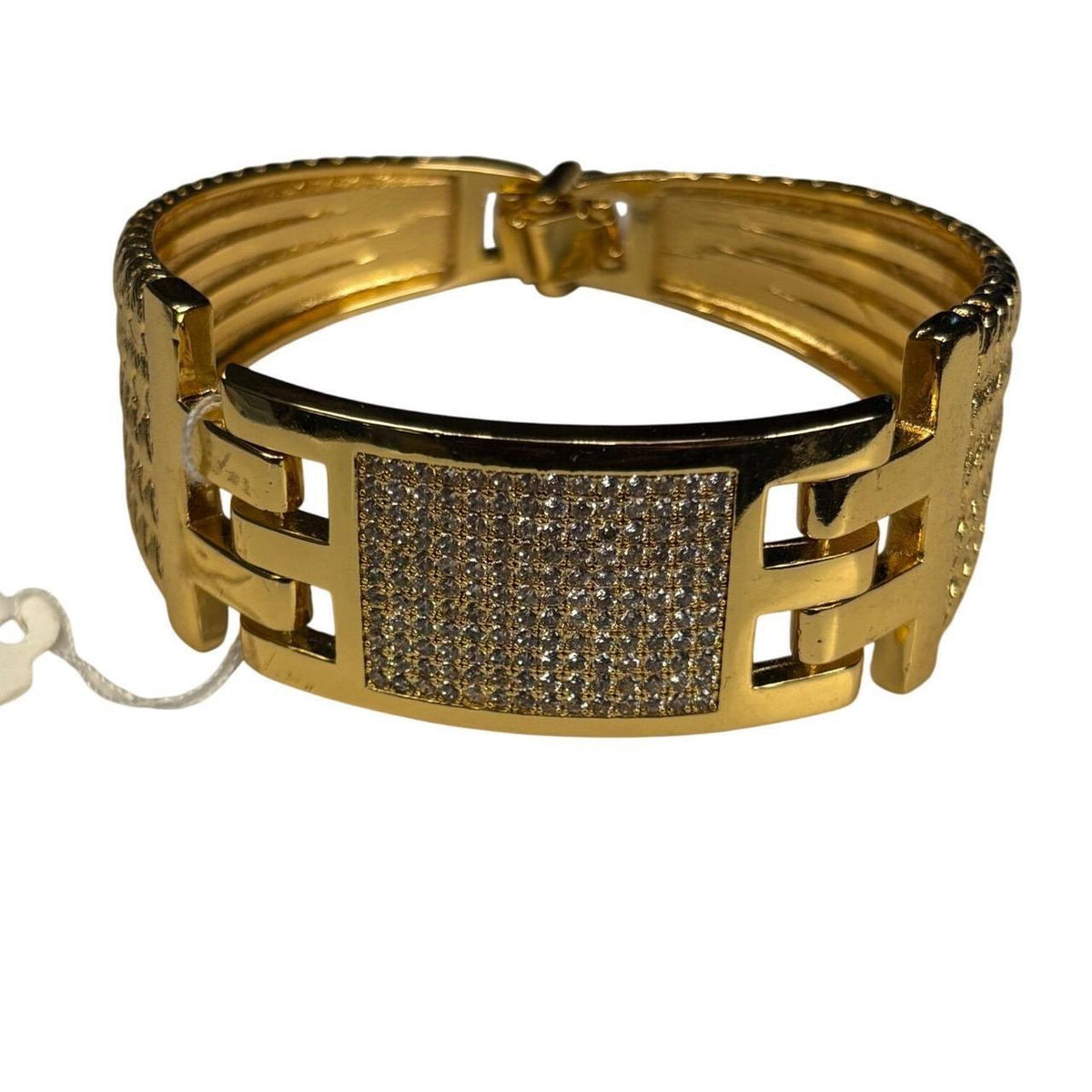 Gold-Tone Rhinestone Wide Hinged Cuff Bracelet
