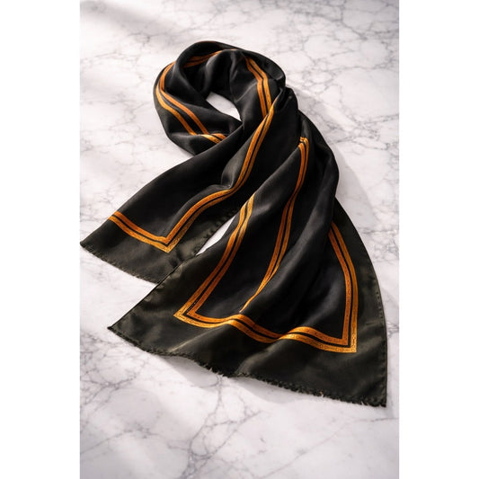 CELINE PARIS Silk Scarf Scarf Twilly Horsebit Pattern Green Orange Authentic