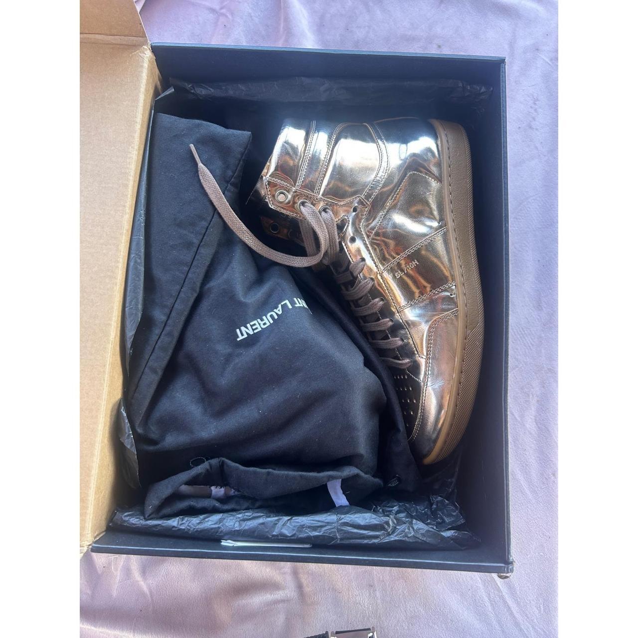 Saint Laurent SL/10H Gold Metallic Leather High Top Sneakers Mens 40 RF 418026