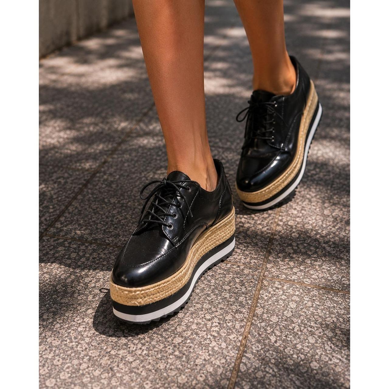 Prada Platform Oxfords Women's Size 8 Black Excellent Velvet Espadrille Trim