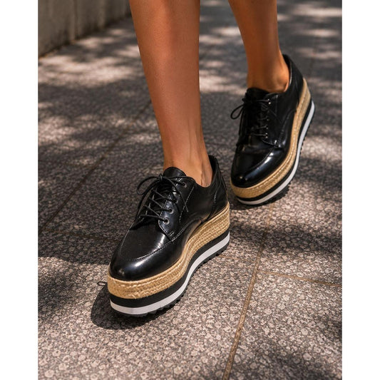 Prada Black Velvet Platform Oxfords Espadrille Trim Women's US 8