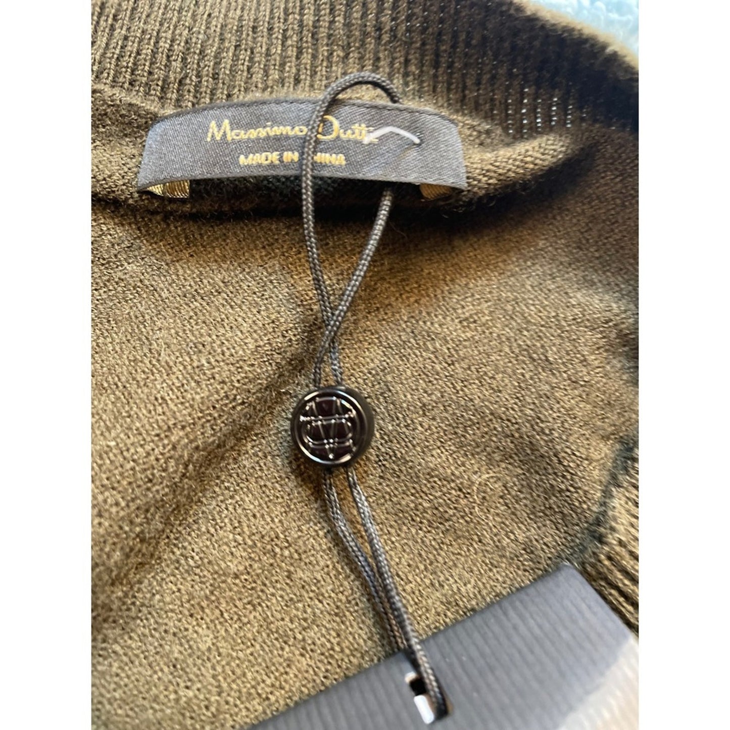 Massimo Dutti Olive Green Cardigan Button Front Crew Neck Pockets Knit M NWT