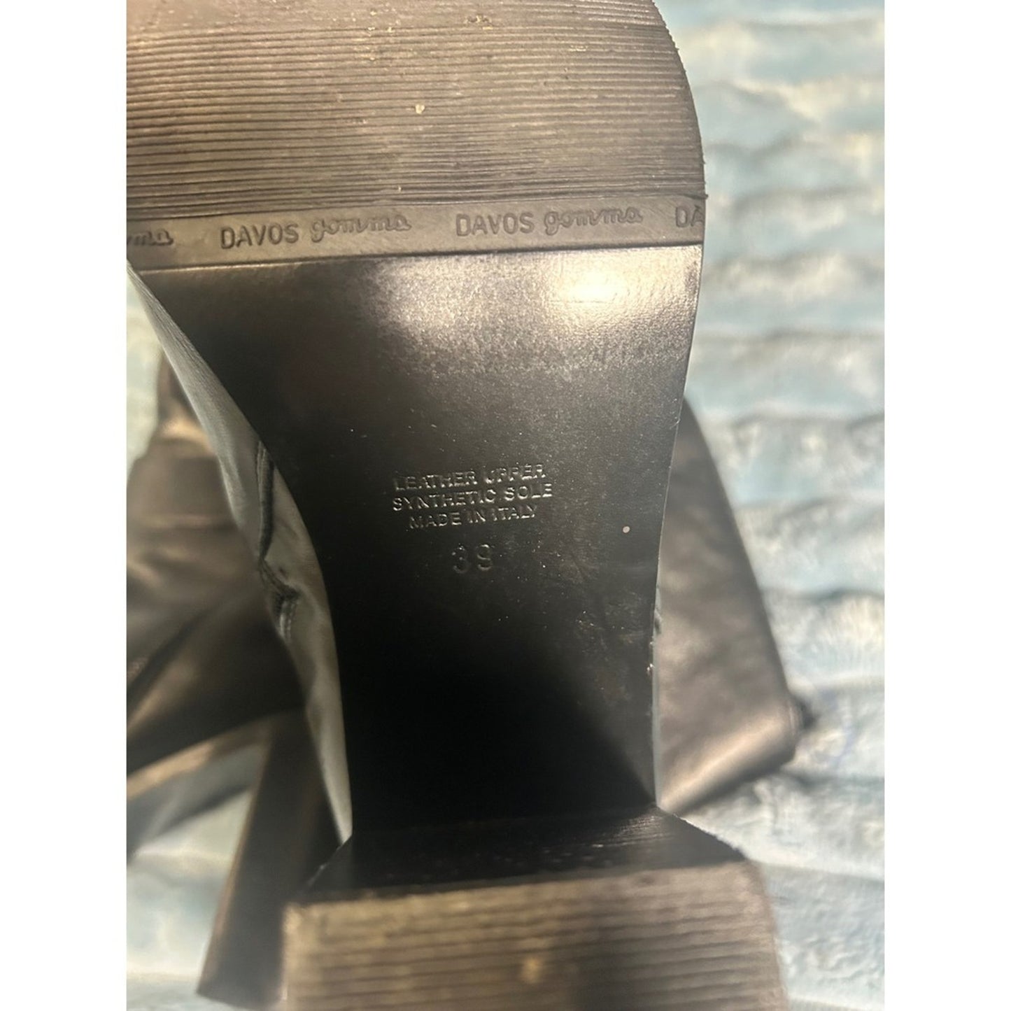 Made in Italy Black Leather Mid Calf Block Heel Boots Gold Ring Buckle A8455 39