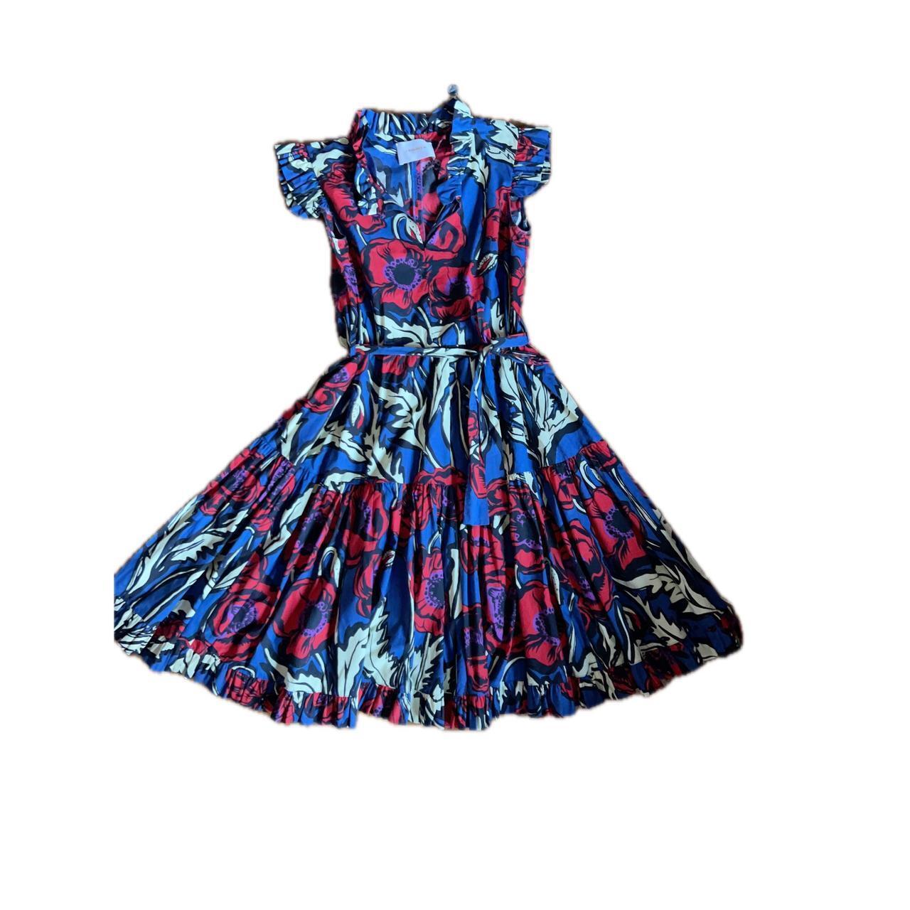La DoubleJ Floral Women's Size S Blue Excellent Tiered Ruffle Midi Dress
