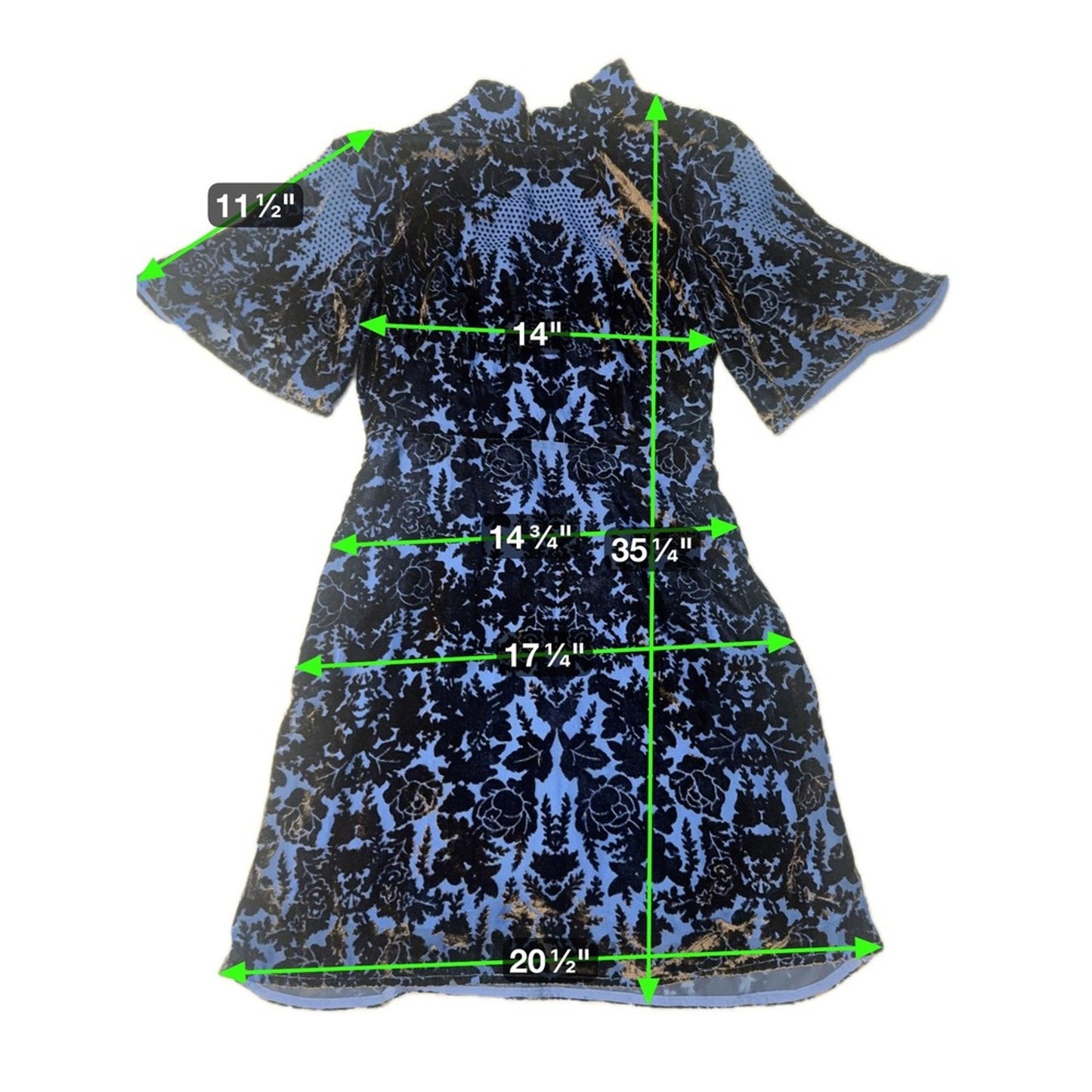 Anthropologie "BLK MOTIF" Velvet Burnout Mock Neck Bell Sleeve Dress Size 0