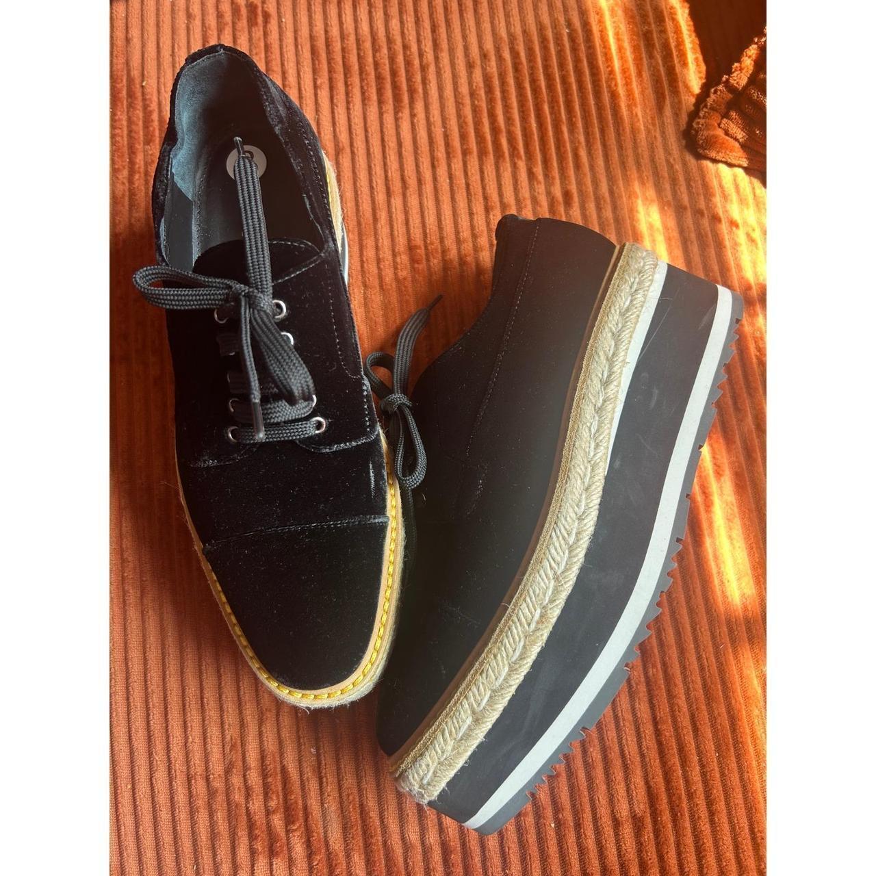 Prada Platform Oxfords Women's Size 8 Black Excellent Velvet Espadrille Trim