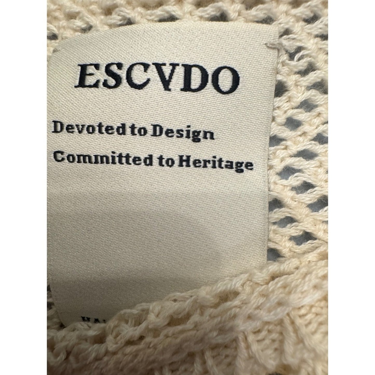 ESCVDO Carisa Crochet Fringe Hem Top Cream Multi Trim Knit Fest Boho – Size S