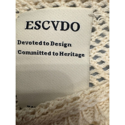 ESCVDO Carisa Crochet Fringe Hem Top Cream Multi Trim Knit Fest Boho – Size S