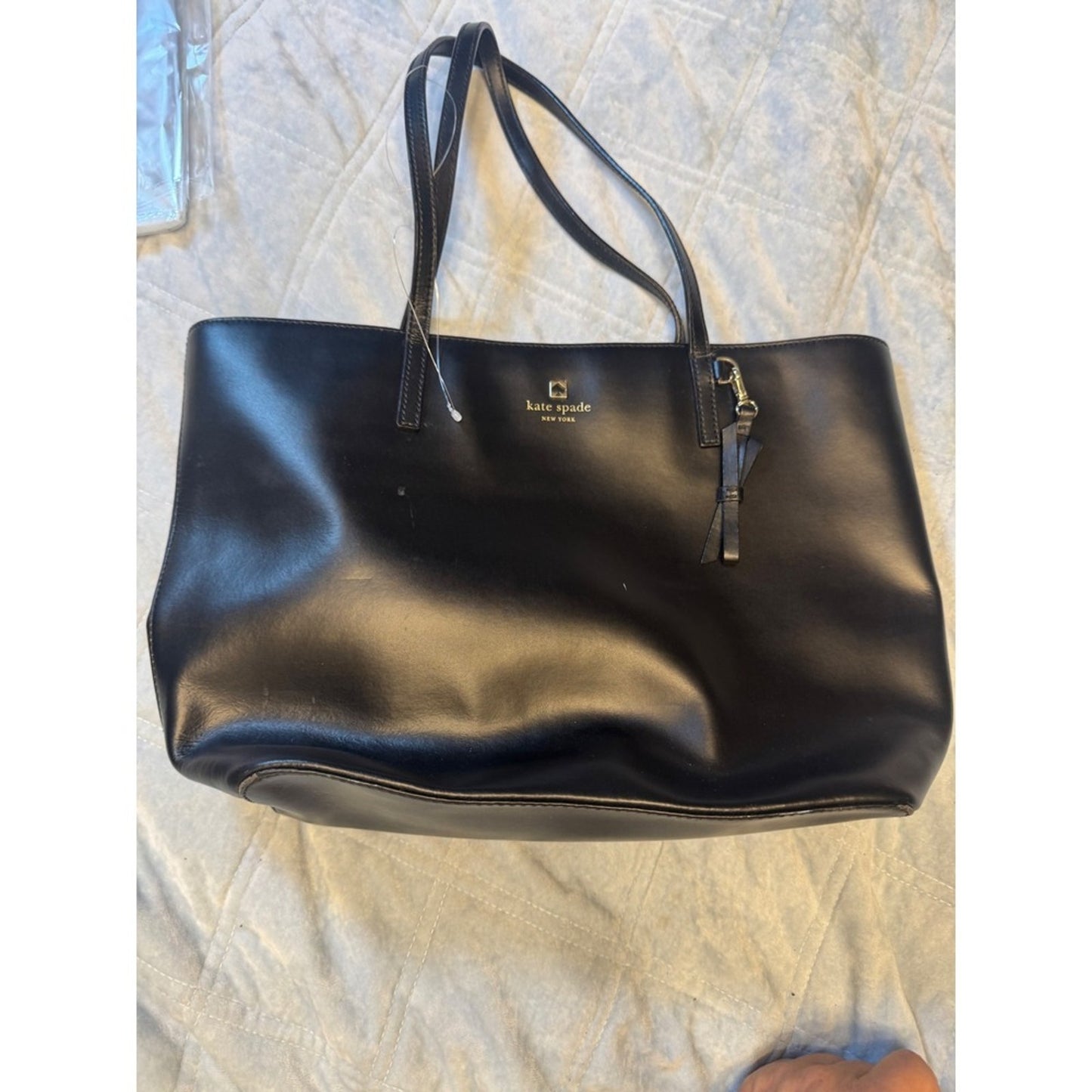 Kate Spade New York Black Leather Tote Bag Handbag Purse Womens