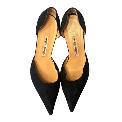 Manolo Blahnik d'Orsay Pumps Womens 41 Black Suede Pointed Toe Stiletto Good