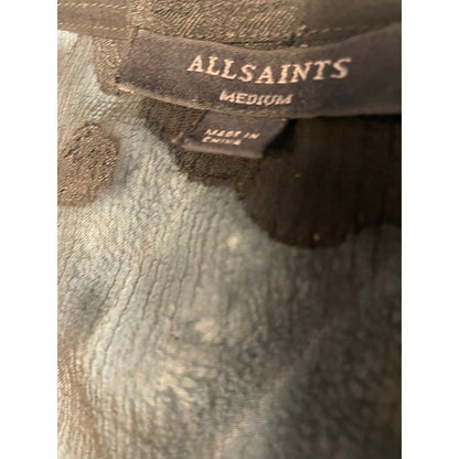 ALLSAINTS  Black Floral Metallic Sheer Long Sleeve Ruffle Tiered Mini Dress Med
