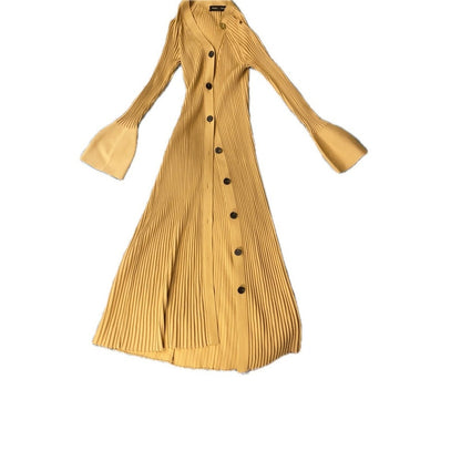 Proenza Schouler Ribbed Knit Long Sleeve Maxi Cardigan Dress Mustard Yellow S