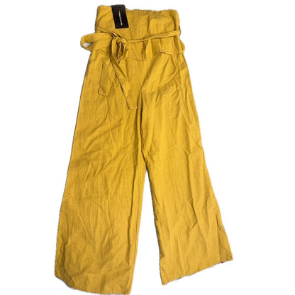 PrettyLittleThing Mustard Linen Oversized Belted High Waist Wide Leg Pants NWT