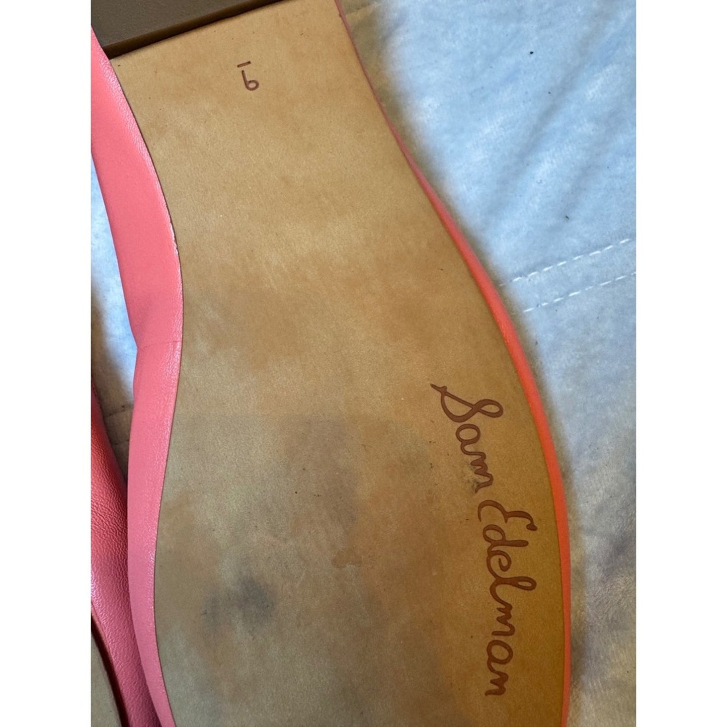 Sam Edelman Coral Pink Leather Ballet Flats Bow Accent Shoes Size 6