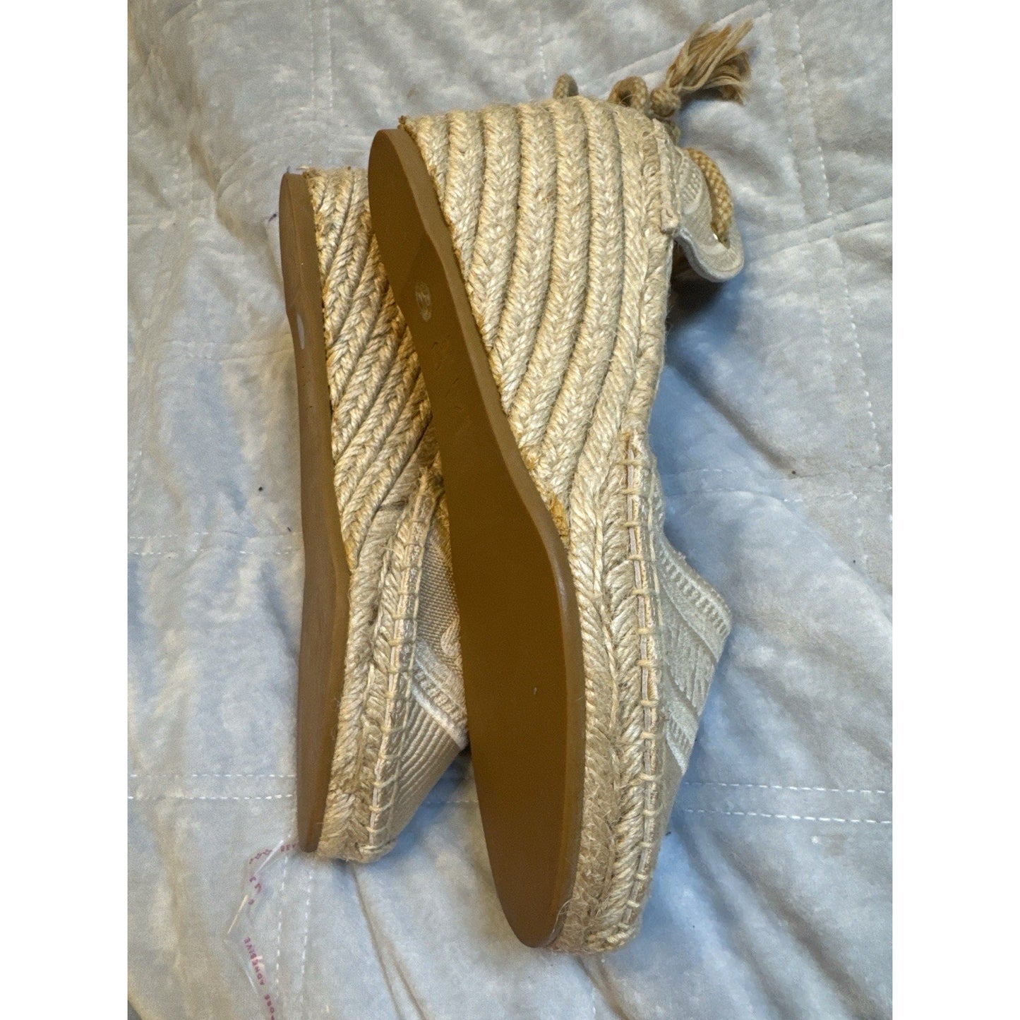 Christian Dior Paris Embroidered Espadrille Wedge Sandals Beige Size 39 EU 9