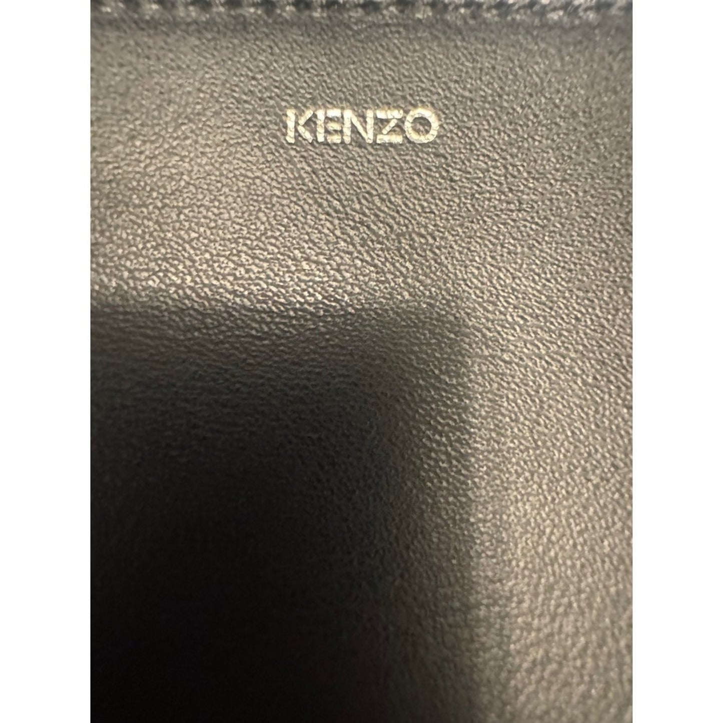 KENZO Clutch Black & Gold Leather Geometric Accents Evening Bag