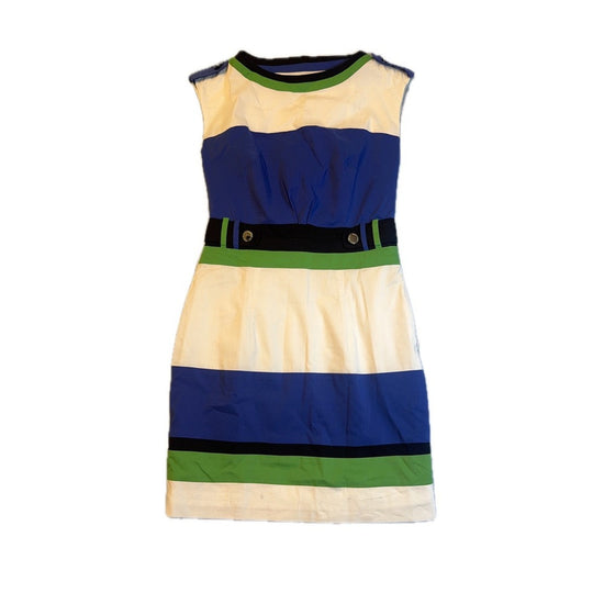 Karen Millen Sleeveless Sheath Dress - UK 8 US 4 EU 36 - Striped Green Blue