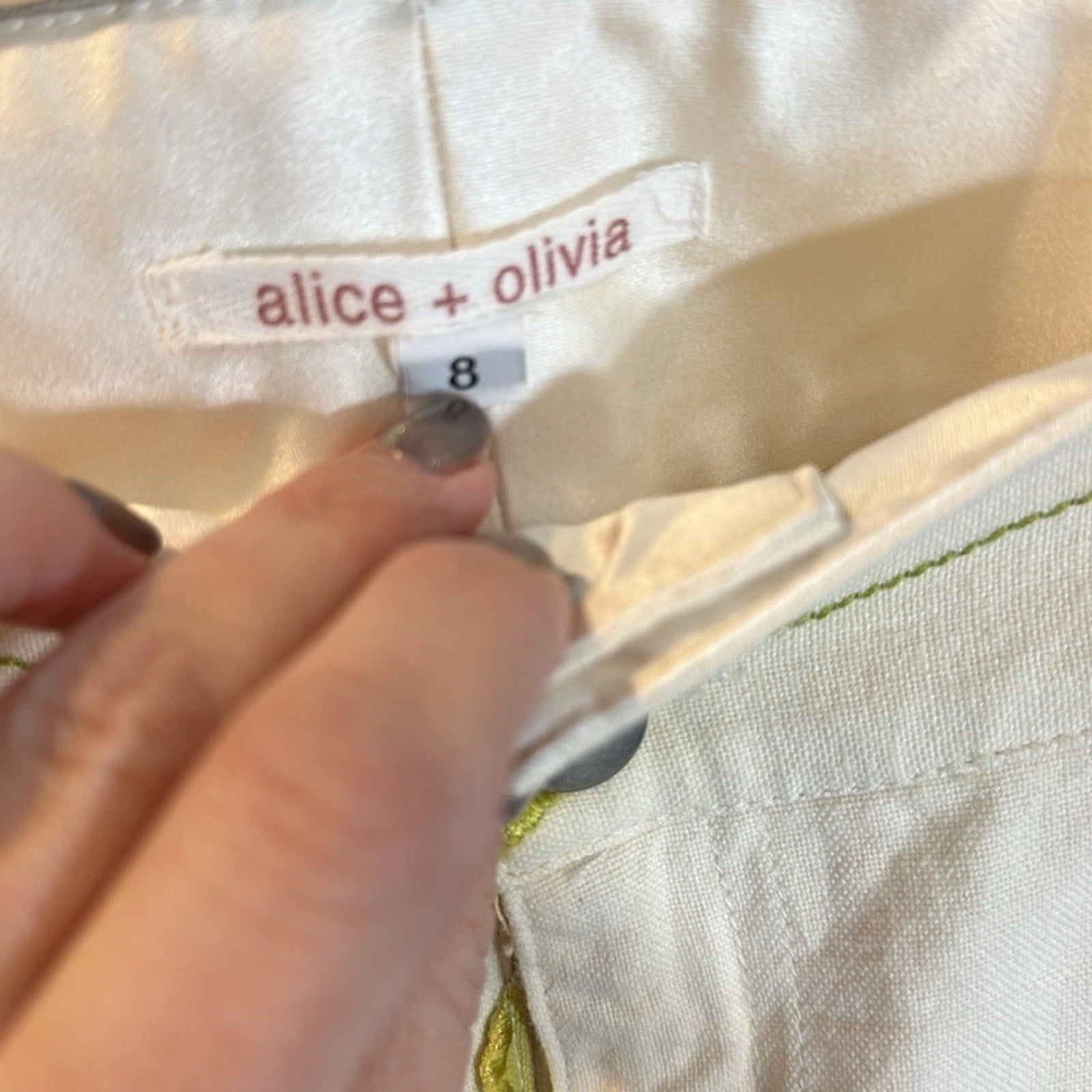 Alice + Olivia Cream Flare Pants with Multicolor Leaf Design
