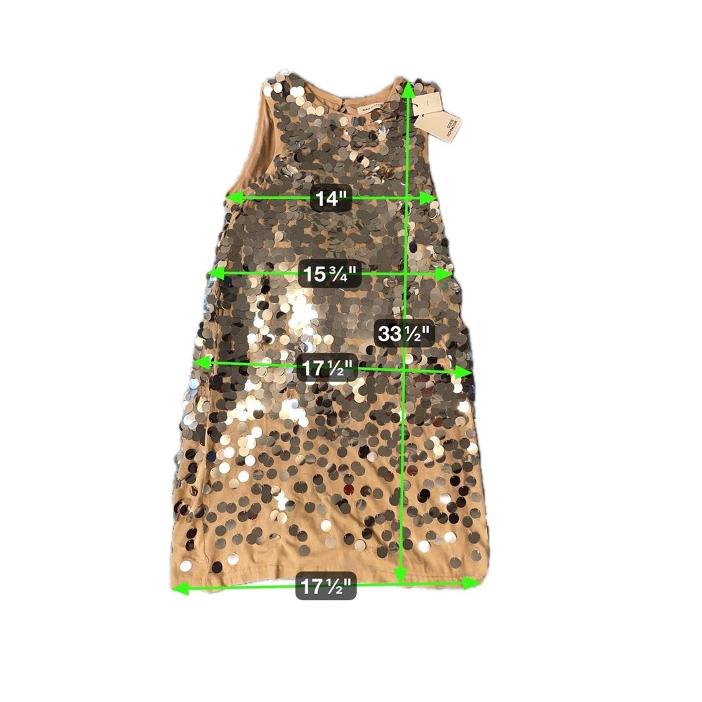 Sofie Schnoor Sequins Embellished Shift Dress Silver Tan Sleeveless size 2
