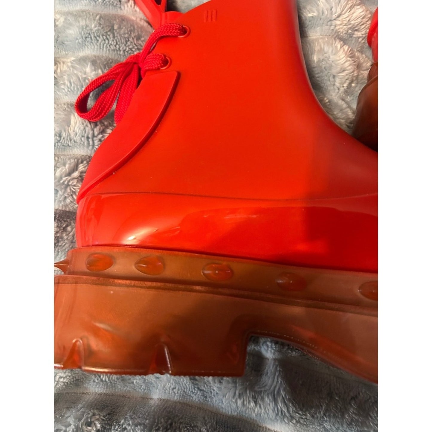 Undercover Melissa  Boots Red Lace Up Chunky Size 9 Lug Sole Vegan