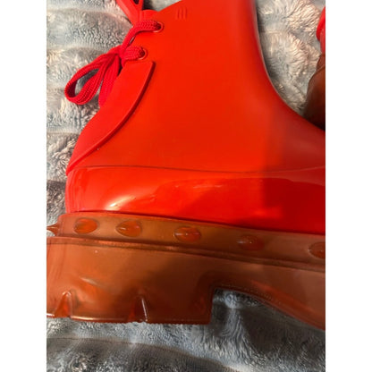 Undercover Melissa  Boots Red Lace Up Chunky Size 9 Lug Sole Vegan
