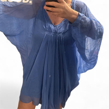 DVF Silk Chiffon Blue Mini Dress – Size 10
