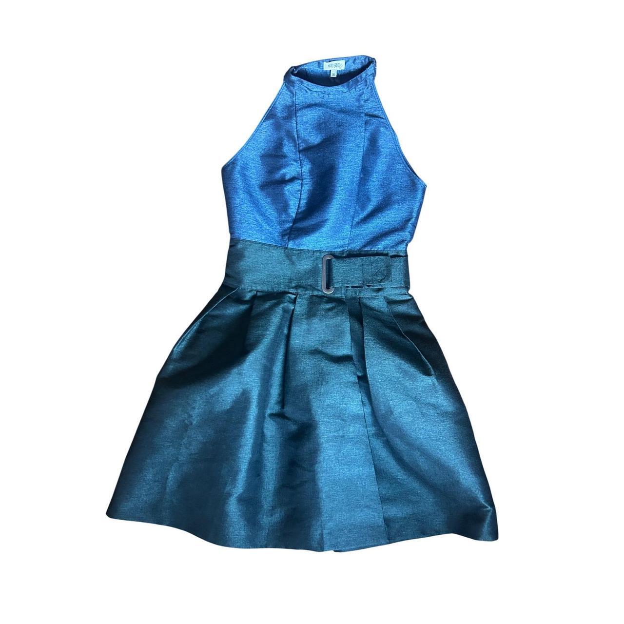 Kenzo Paris Blue Teal Two Tone Halter Pleated Mini Dress Size 36