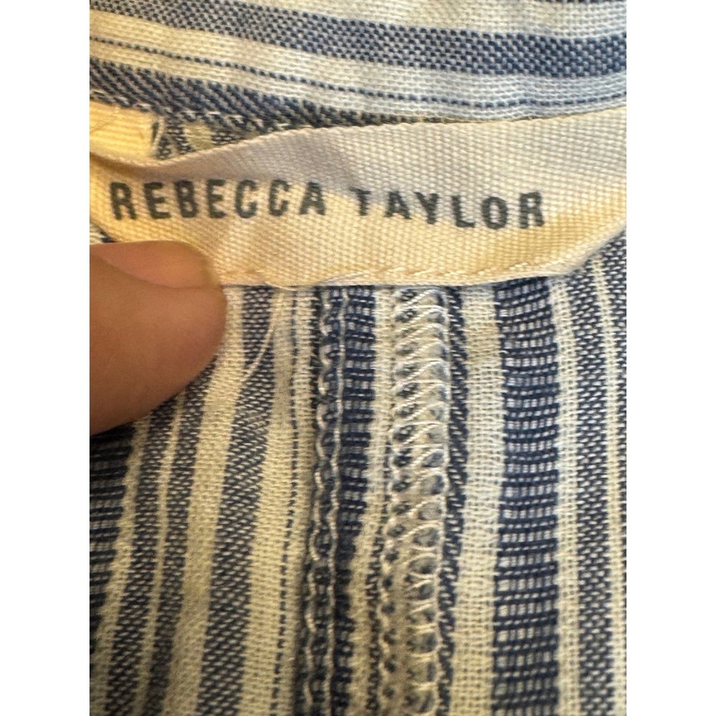 Striped Ruffle Mini Dress Blue White Button Front Short Sleeve Tie Waist L
