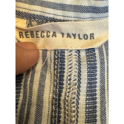 Striped Ruffle Mini Dress Blue White Button Front Short Sleeve Tie Waist L
