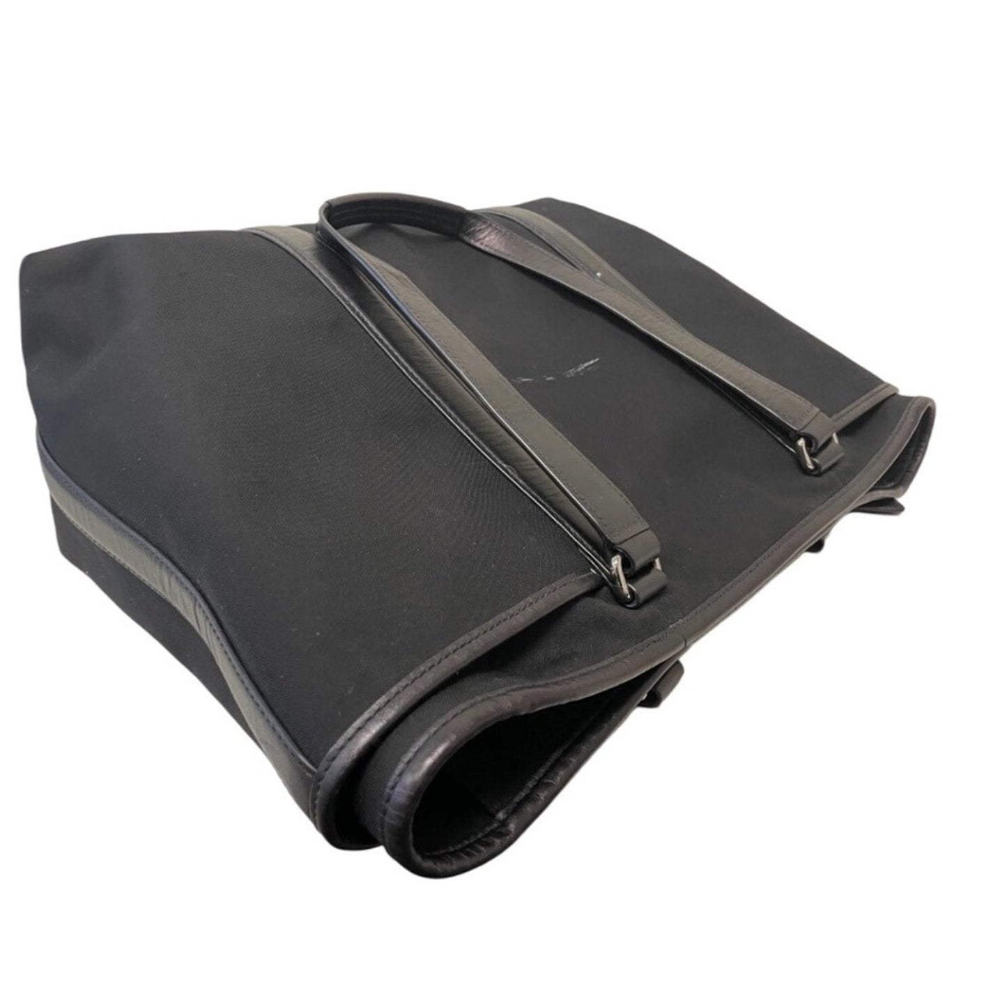 Coach Black Nylon Leather Trim Tote Bag Classic Style Zipper Top