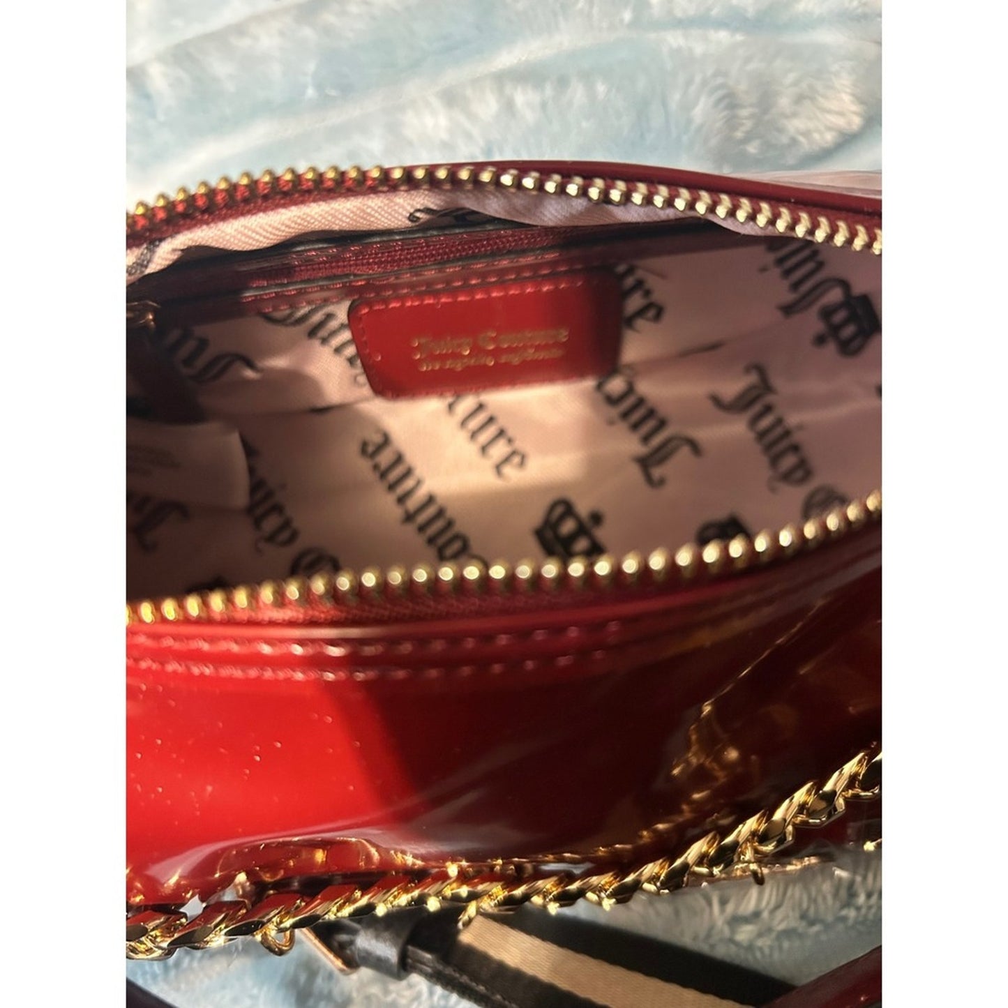 Juicy Couture Barrel Bag Red Patent Gold Chain Charm Shoulder Bag NEW