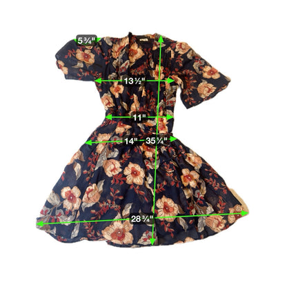 Reformation Floral Wrap Mini Dress Navy Orange Cream Flowers Women’s Size Small