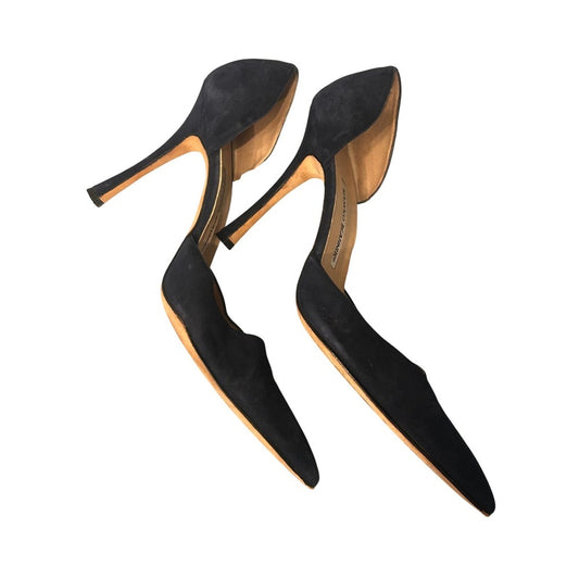 Manolo Blahnik d'Orsay Pumps Womens 41 Black Suede Pointed Toe Stiletto Good